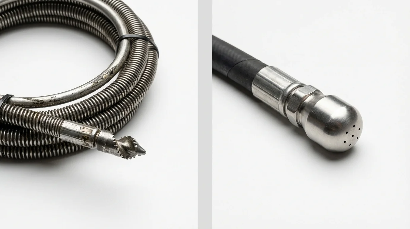 Drain snake cable and hydro jetting nozzle used for drain cleaning in Sunset, LA