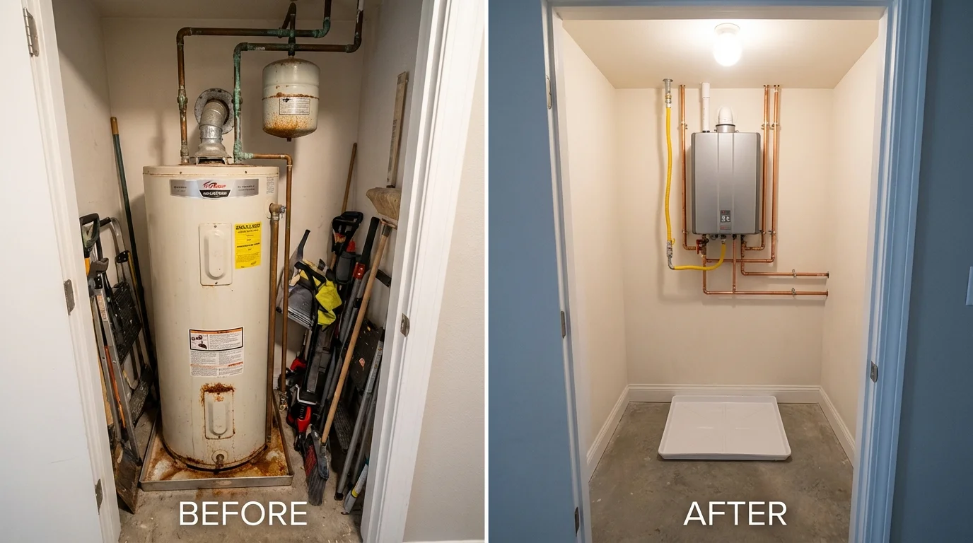 Tank water heater versus wall-mounted tankless unit comparison for Sunset, LA homeowners