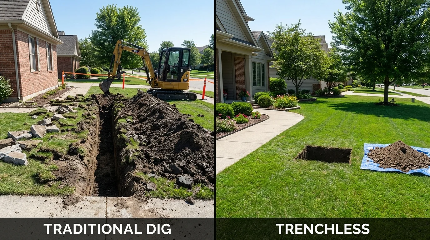 Trenchless sewer repair with minimal yard damage versus traditional excavation in Sunset, LA